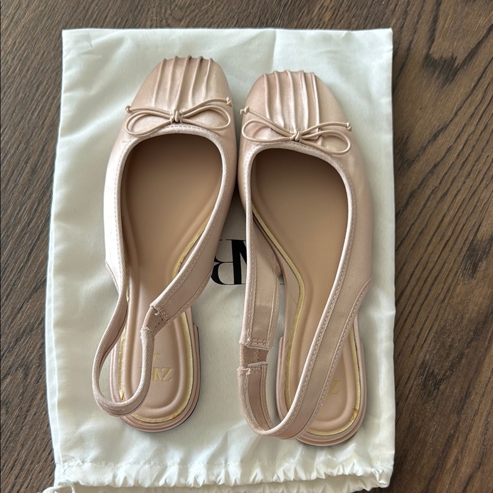 Zara Pink Slingback Flats with Bow Detail